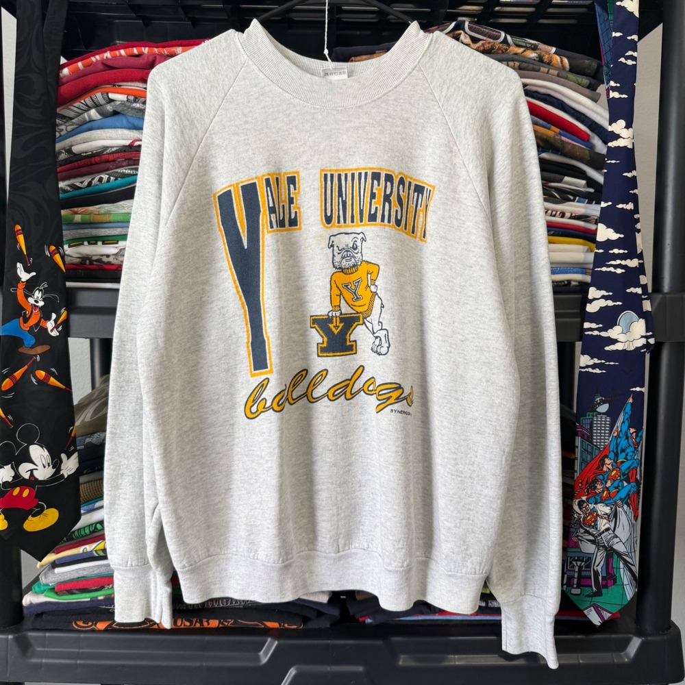 Vintage Heather Gray Yale University Bulldogs Sweatshirt Large Light Marks